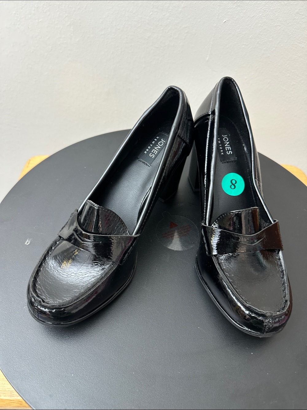 Jones New York Black Patent Leather Heel Loafers